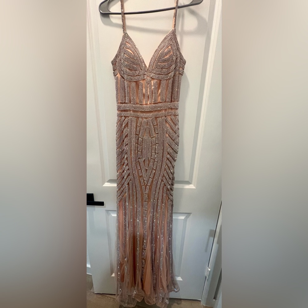 Glamorous Sequined Prom Dress in Rose Gold